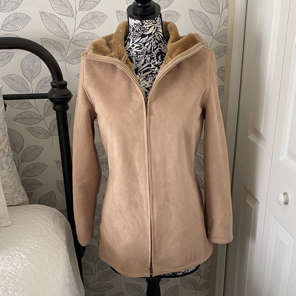 Weatherproof Garment Company faux shearling hooded walking coat